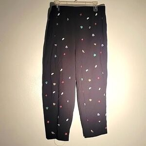 DRAPER'S & DAMON'S Women's Black Embroidered Sea Shells Crop Pants, Size: PXL